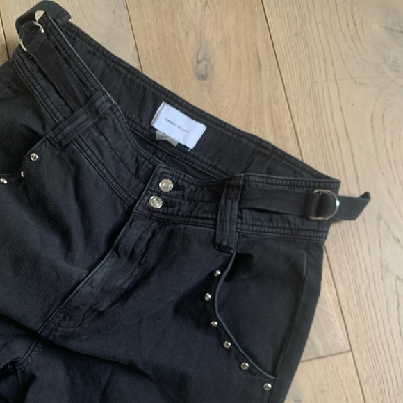 Current/Elliot Black Cotton Studded Baggy Fit Adjustable Waist Buckle Jeans - Picture 3 of 5